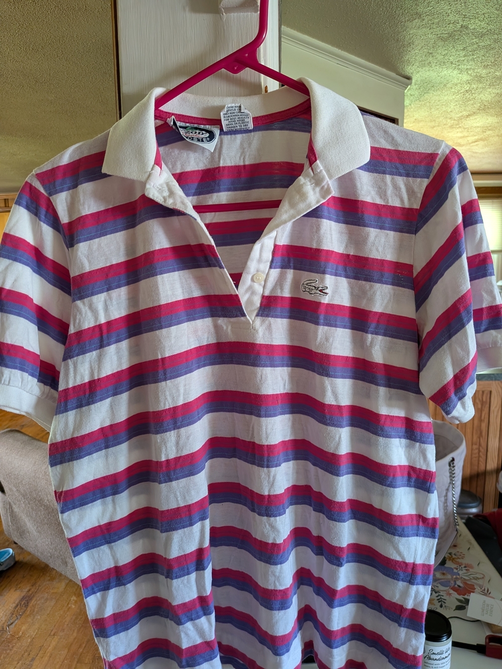 Lacoste Women's’s White Polo with Pink and Purple Stripes